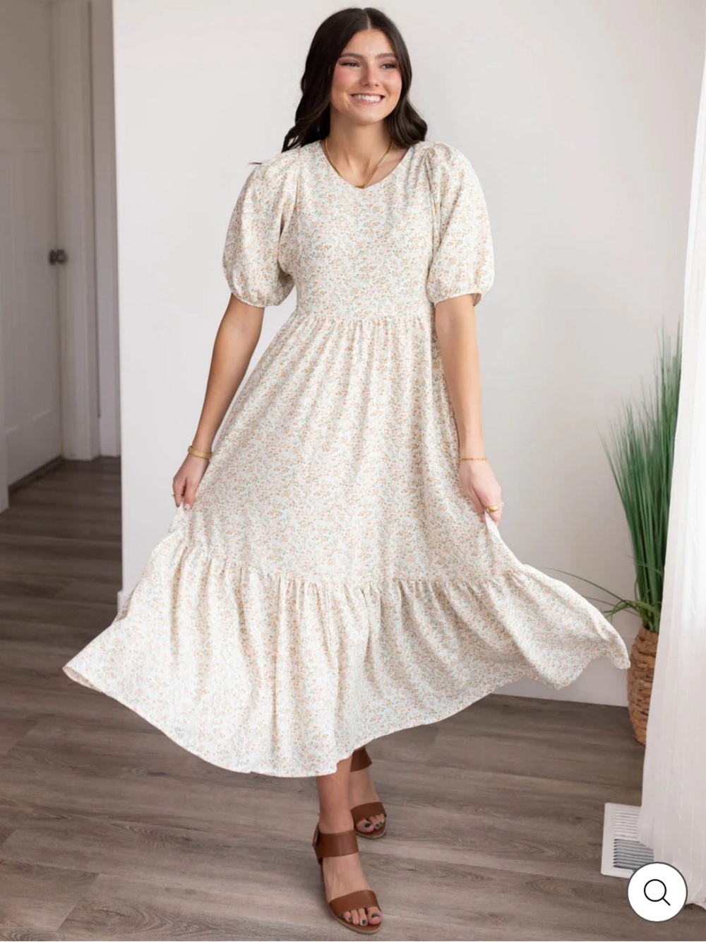 Soft Floral Cream puff sleeve dress